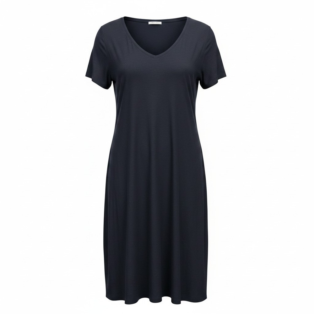Daily Ritual Womens XXL Black Short Sleeve V-Neck T-Shirt Dress Casual Midi